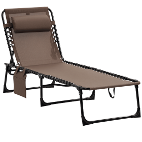 Reclining Lounge Chair, Portable Sun Lounger, Folding Camping Cot, with Adjustable Backrest and Removable Pillow, for Patio, Garden, Beach