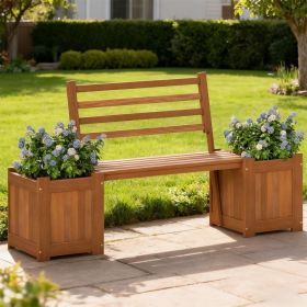 Outdoor Planter Box Wooden Bench Set with 2 Open-ended Planter Boxes and Salt Backrest Boxes with Open-ended Bases for Various Outdoor Spaces Lik