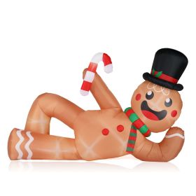 9.8ft Reclining Gingerbread Man, 6 LED Lights, Drawstring Bag, Christmas Inflatable Decoration, 12V, 1500mA, US Standard
