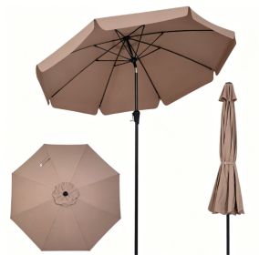 10ft Scalloped Patio Umbrella Vented Outdoor Market Parasol with Crank Lift Push Button Tilt Fiberglass Rib Sun Shade for Backyard Deck Poolside
