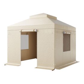 Winter Gazebo Cover Fits 10 x 10 ft Hardtop Gazebos, All-Weather Double-Tiered Gazebo Cover with Sidewalls & Mesh Windows