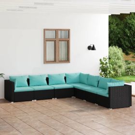 7 Piece Patio Lounge Set with Cushions Poly Rattan Black