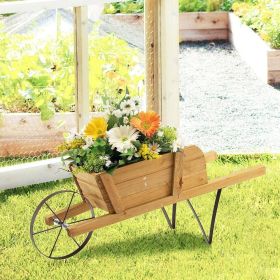 1PC Wooden Wagon Planter with 9 Magnetic Accessories for Garden Yard