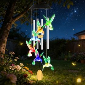 Solar Hummingbird Wind Chime With Aluminum Tubes 7 Color Changing Wind Chime For Outside IPX4 Waterproof Outdoor Garden Yard Decor (Option: Chime Light)