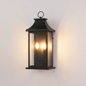 Dusk to Dawn Outdoor Wall Lantern 2-Light, 22.2" Large Outside Wall Sconce, Modern Black Wall Light Fixture with Glass, Waterproof Exterior Lamp (Option: Black)