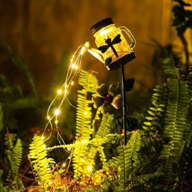 1pc Solar Garden Light; Outdoor Decor Waterproof Butterfly Solar Path Light; Watering Can Lights Hanging Fairy String Lighting For Terrace Patio (Style: Dragonfly)