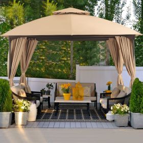 Patio Gazebo 10'x10', Outdoor Duty Party Tent Shelter With Double Roofs,  Oxford Fabric Mosquito Nettings And Privacy Screens For Backyard, Garde (Color: Khaki)