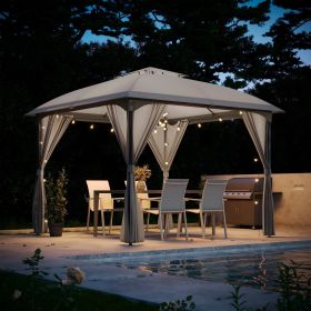 Patio Gazebo 10'x10', Outdoor Duty Party Tent Shelter With Double Roofs,  Oxford Fabric Mosquito Nettings And Privacy Screens For Backyard, Garde (Color: gray)
